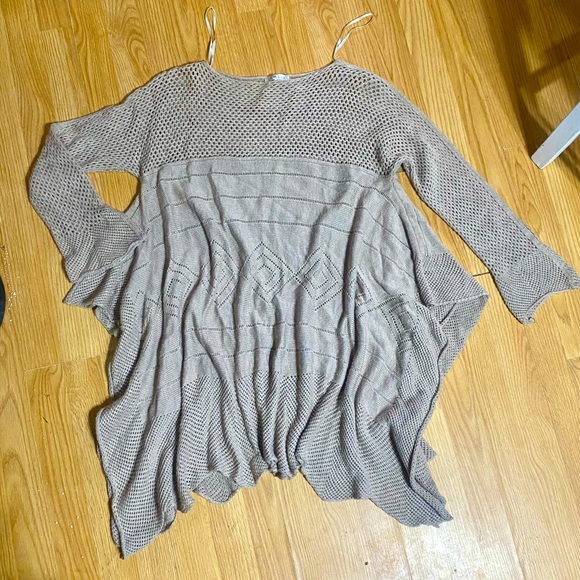 🏷️🏷️Ladies Tan Beige wool blend Duster Herringbone knit cardigan layering - Picture 1 of 9